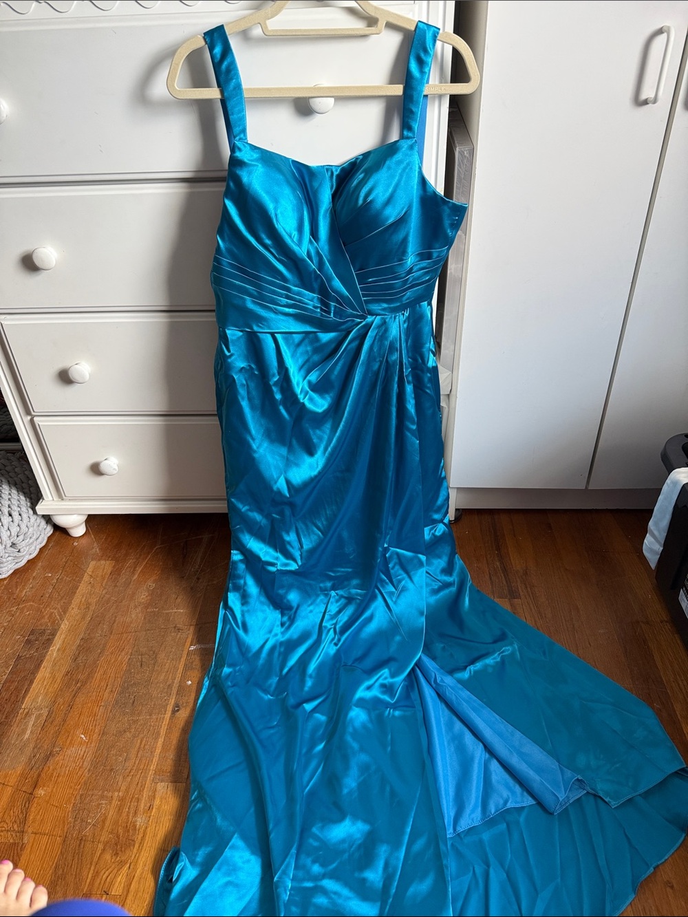 Satin Turquoise Formal Evening Dress with Tank Straps